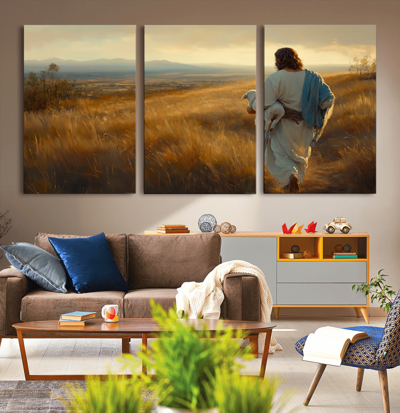 53029-MGV-CV-36X24-Jesus the Good Shepherd Wall Art Canvas Print - Inspirational Christian Religious Print for Prayer