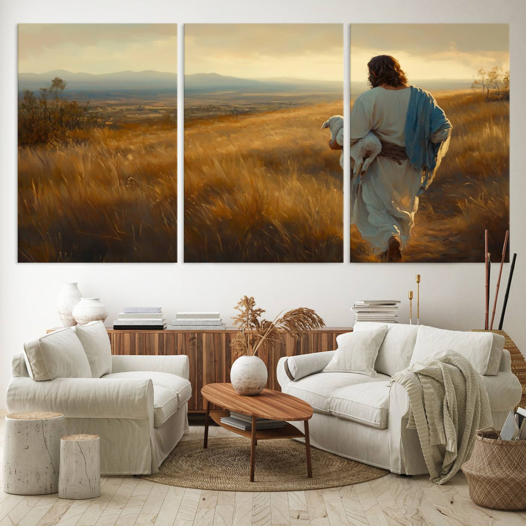 Jesus the Good Shepherd Wall Art Canvas Print - Inspirational Christian Religious Print for Prayer Room Decor