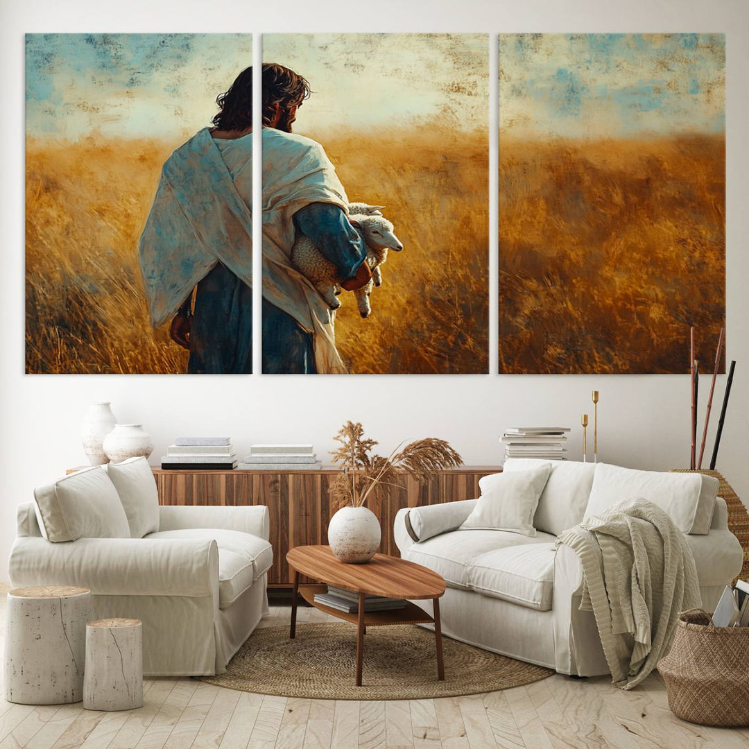 Jesus the Good Shepherd Wall Art Canvas Print - Inspirational Christian Religious Print for Prayer Room Decor