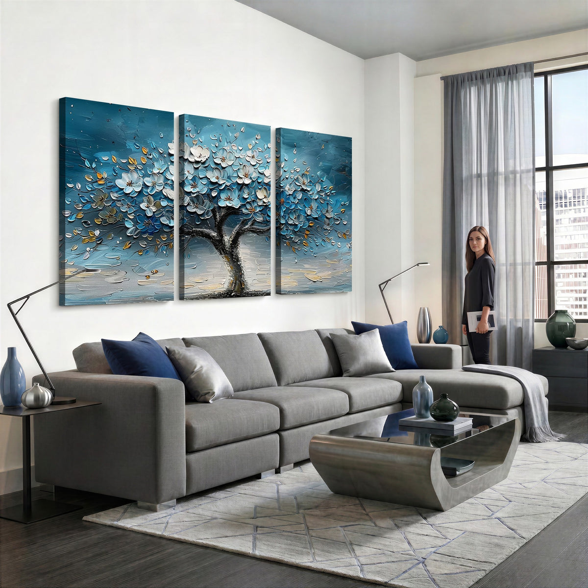 24109-_Poster-30x20 - Abstract Blooming Tree Wall Art Canvas Print, Floral Modern Home Decor