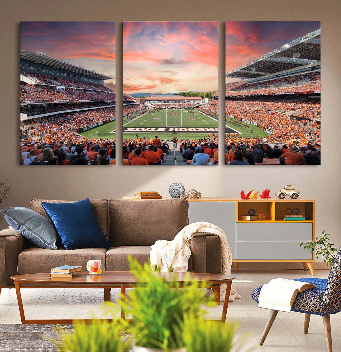 MGV-CV-60X30-3P - Oregon State Beavers Football Team Print - Corvallis Reser Stadium Wall Art Canvas Print