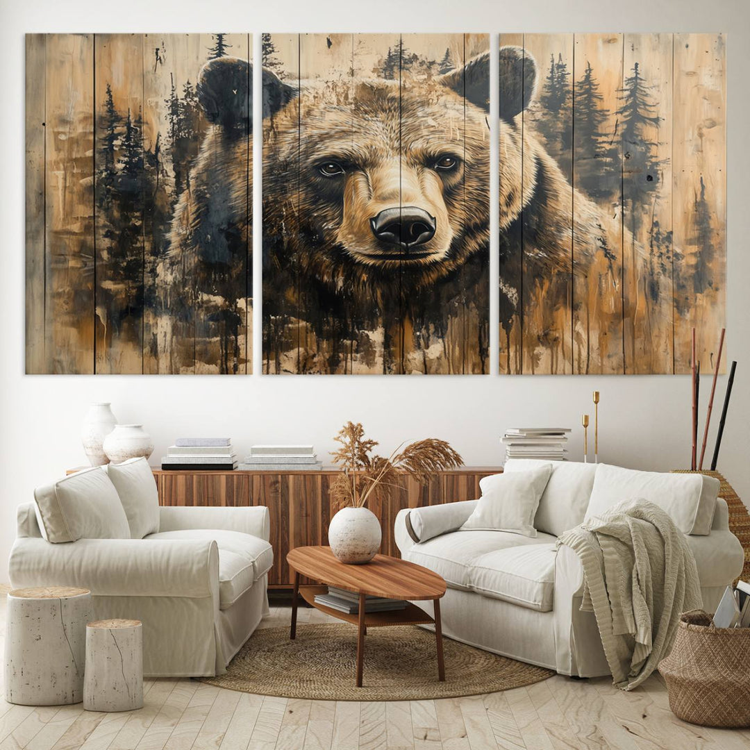 Rustic Bear Wall Art Canvas Print | Framed & Ready to Hang | Rustic Animal Artwork for Living Room, Office, Cabin, or Nature-Inspired Décor