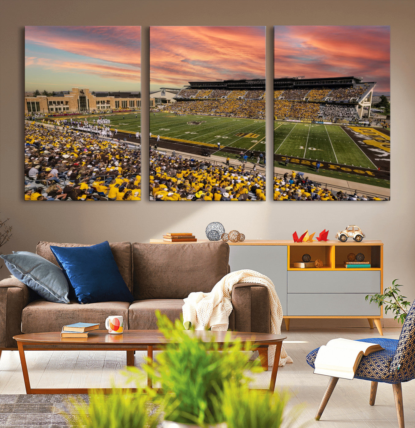 MGV-CV-60X30-3P - University of Wyoming Cowboys Football Team Print - Laramie Jonah Field War Memorial Stadium Wall