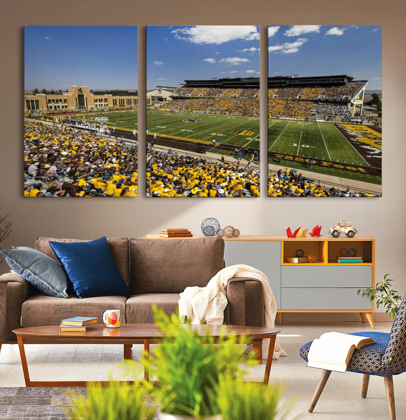 MGV-CV-60X30-3P - University of Wyoming Cowboys Football Team Print - Laramie Jonah Field War Memorial Stadium Wall