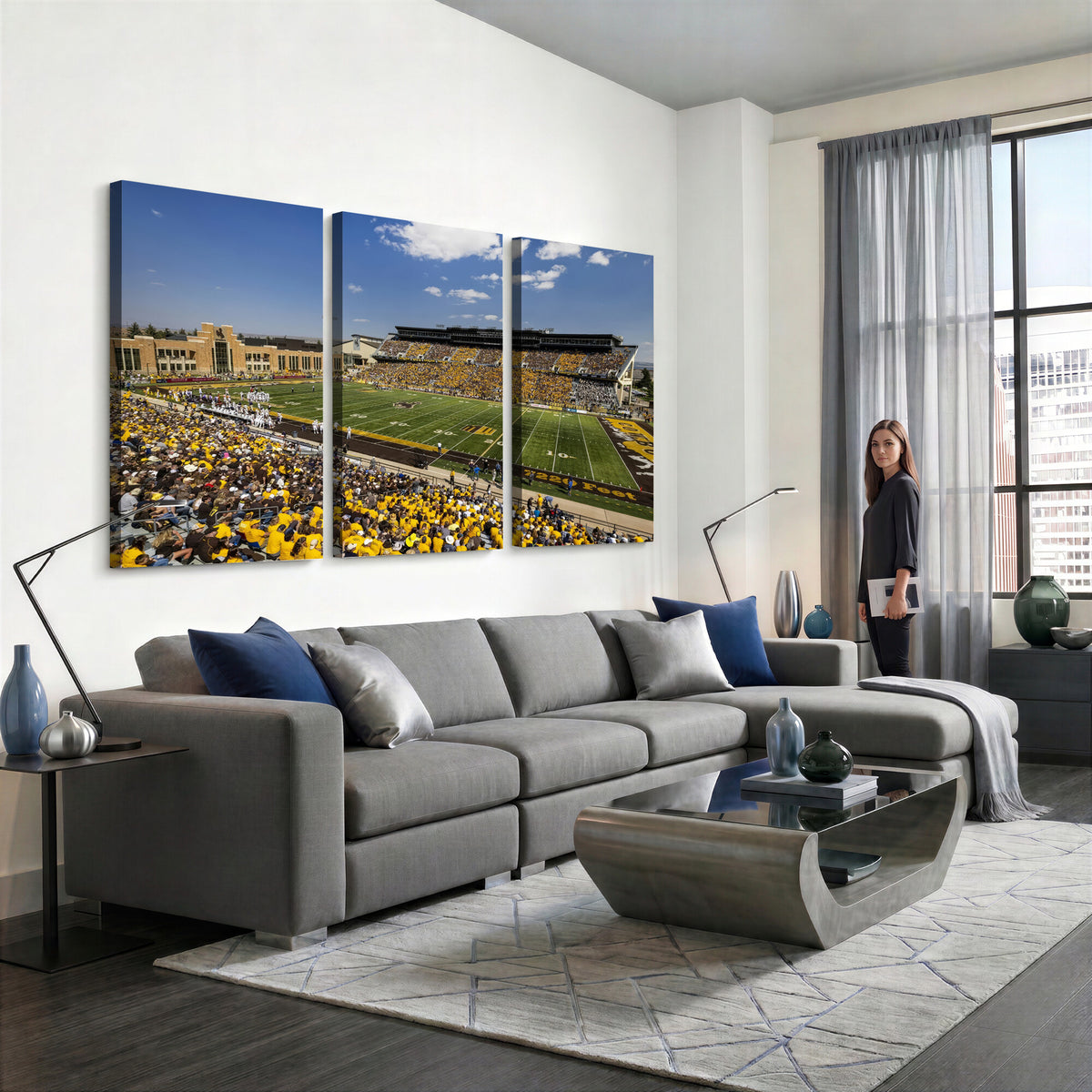 75112-MGV-CV-36X24 - University of Wyoming Cowboys Football Team Print, Laramie, Home Bar Wall Decor