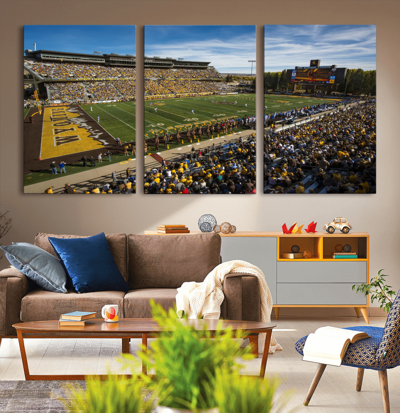 MGV-CV-60X30-3P - University of Wyoming Cowboys Football Team Print - Laramie Jonah Field War Memorial Stadium Wall