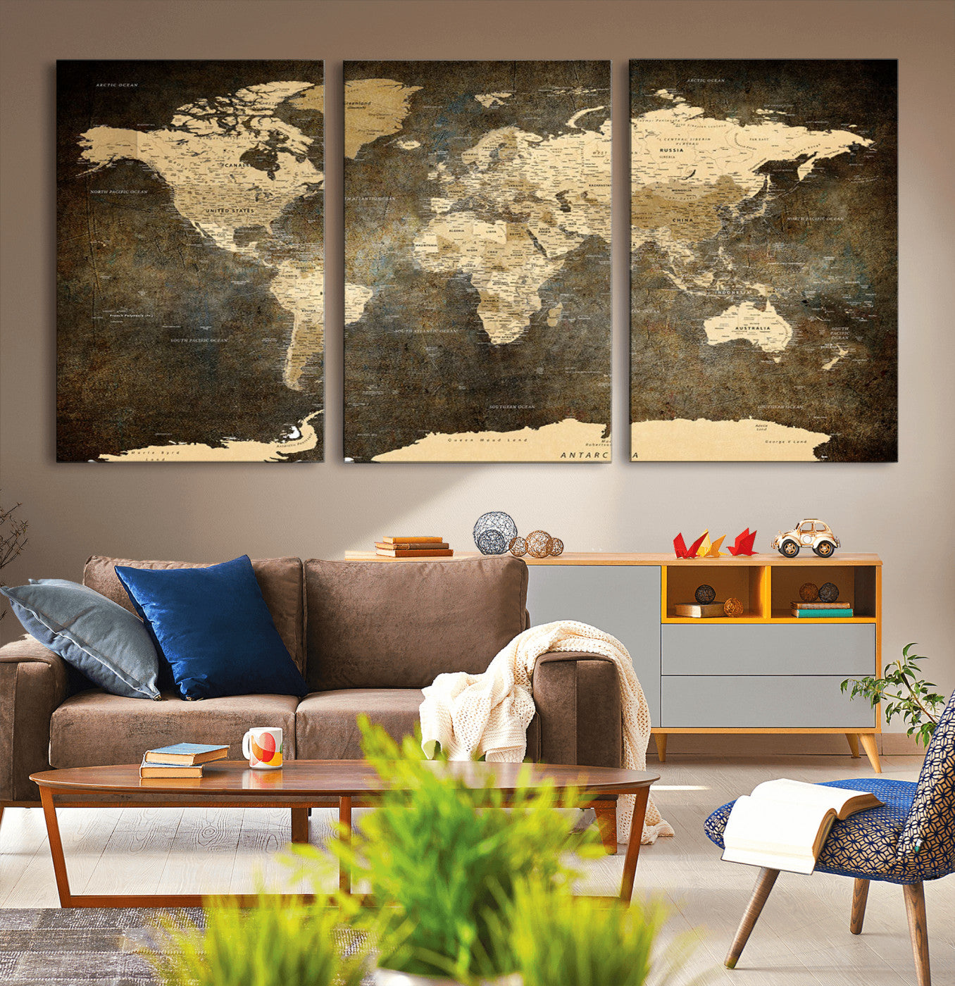 28268-MGV-CV-36X24-Push Pin World Map Canvas Print – Travel Tracker Wall Art for Couples, Perfect Anniversary Gift for Home or Office Decor