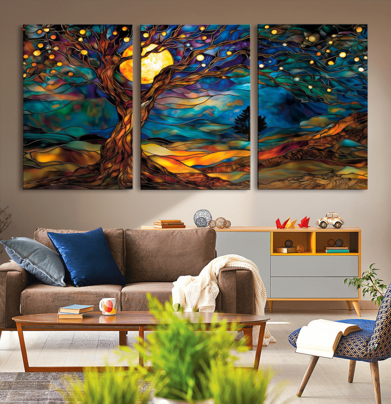 18319-MGV-CV-36X24-Tree of Life Wall Art - Yggdrasil Tree of Life Canvas Print - Vibrant Moonlit Tree Wall Art, Tree