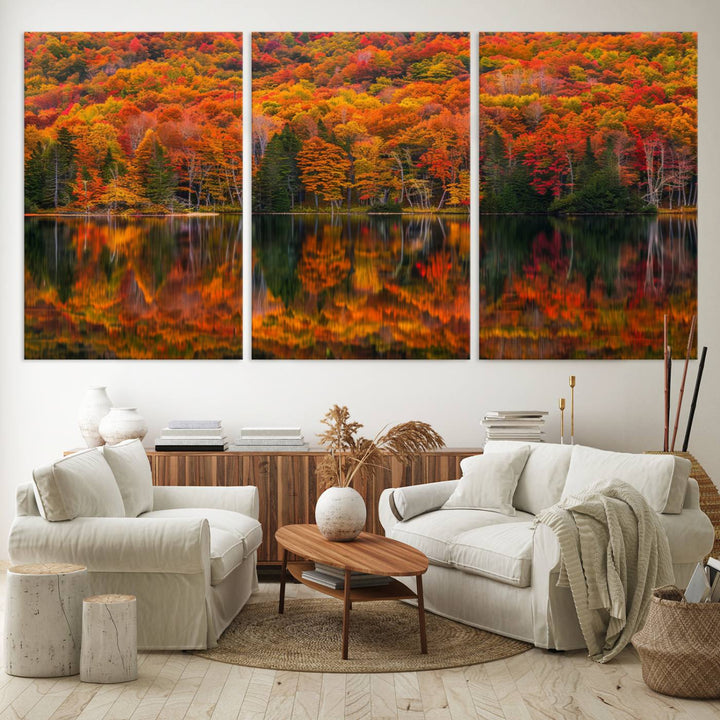 Autumn Reflection Canvas Print, Stunning Fall Foliage Wall Art, Serene Lake Landscape, Perfect Seasonal Decor Print