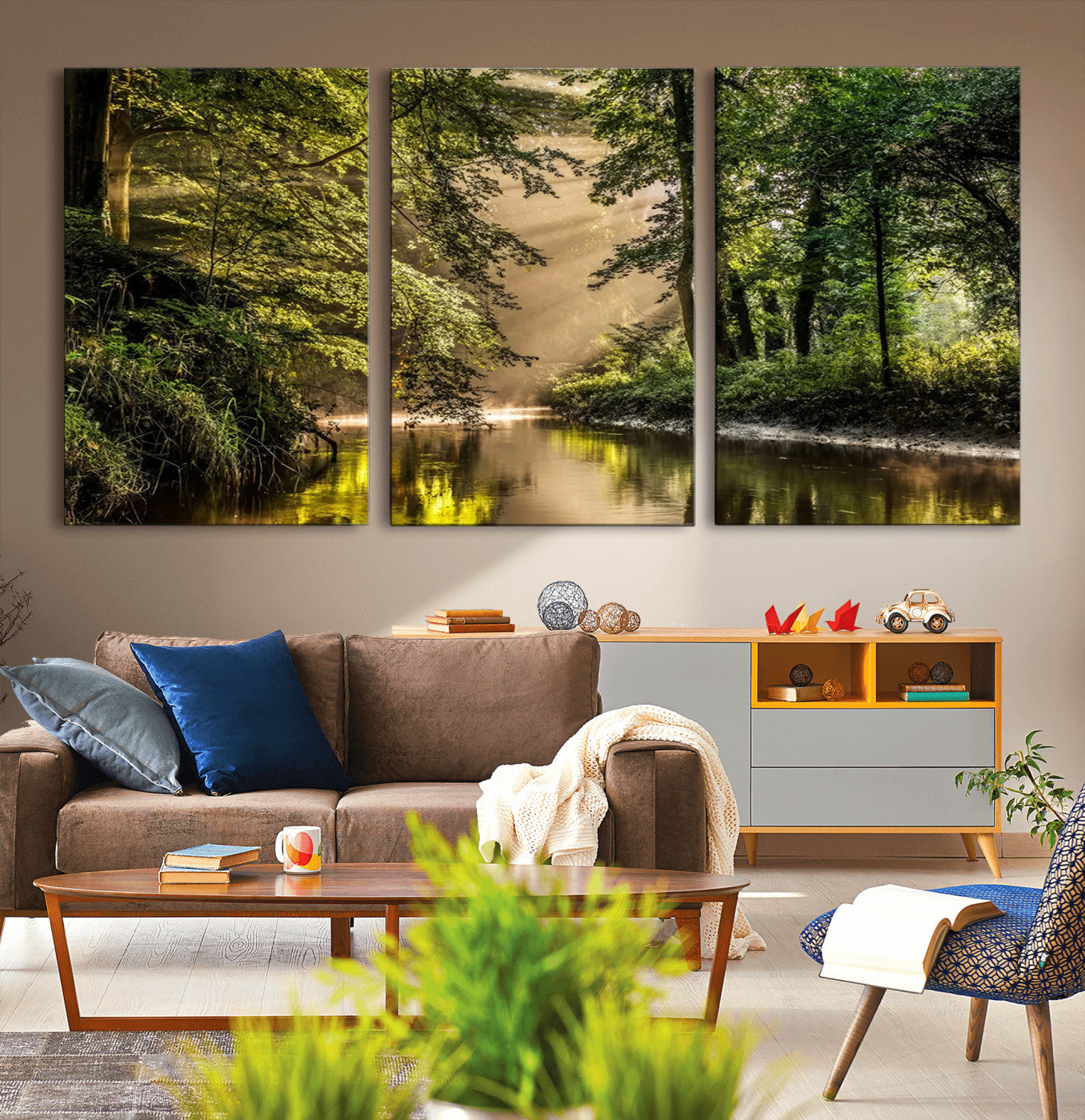 MGV-CV-60X30-3P - Forest Wall Art Print | River Landscape Wall Art | Perfect for Farmhouse Wall Decor, Cabin Wall Art