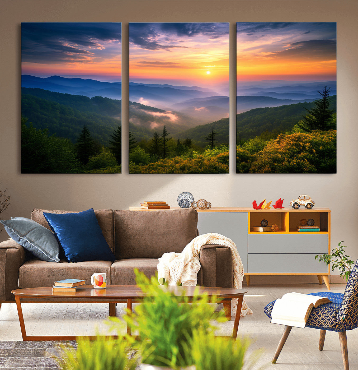 MGV-CV-60X30-3P - Majestic Mountain Sunrise Print | Landscape Wall Art | Canvas Print Ready to Hang | Farmhouse Wall