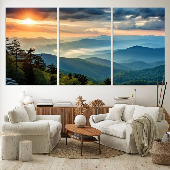 Sunrise Over Mountain Range Wall Art | Canvas Print Ready to Hang | Perfect for Farmhouse Wall Decor, Cabin Wall Art, Nature-Inspired Home