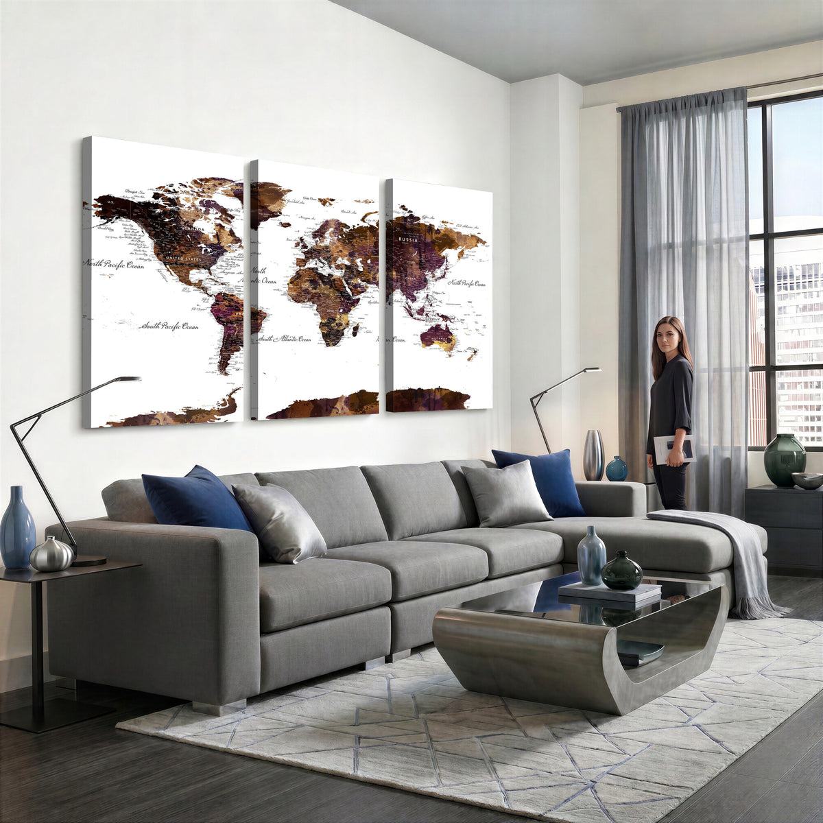 50611-PAN-FL-20X10 - World Map Canvas Print | Detailed Map of the World Wall Art