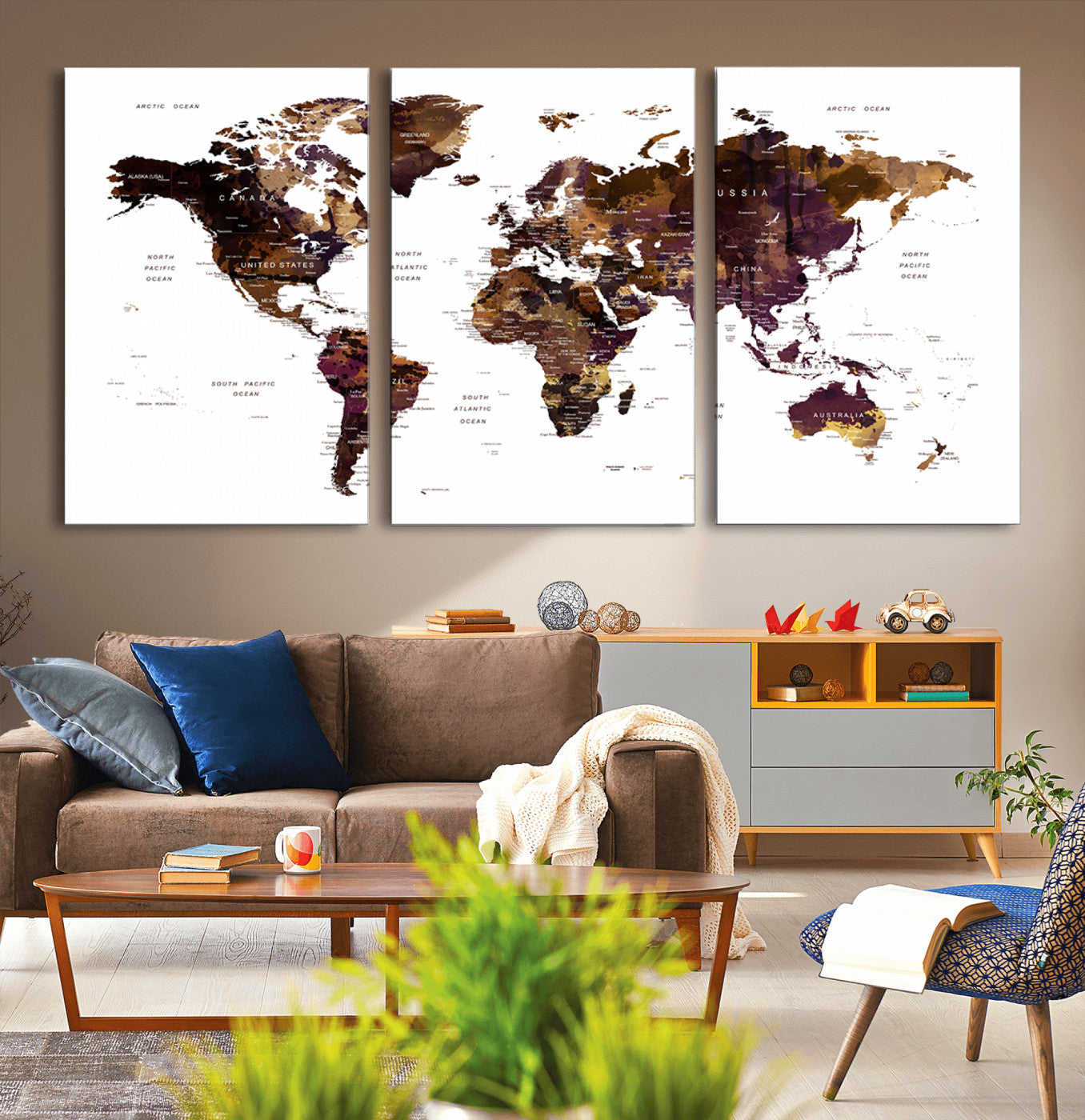 50611-MGV-CV-36X24-Push Pin World Map Canvas Print – Travel Tracker Wall Art for Couples, Perfect Anniversary Gift for Home or Office Decor