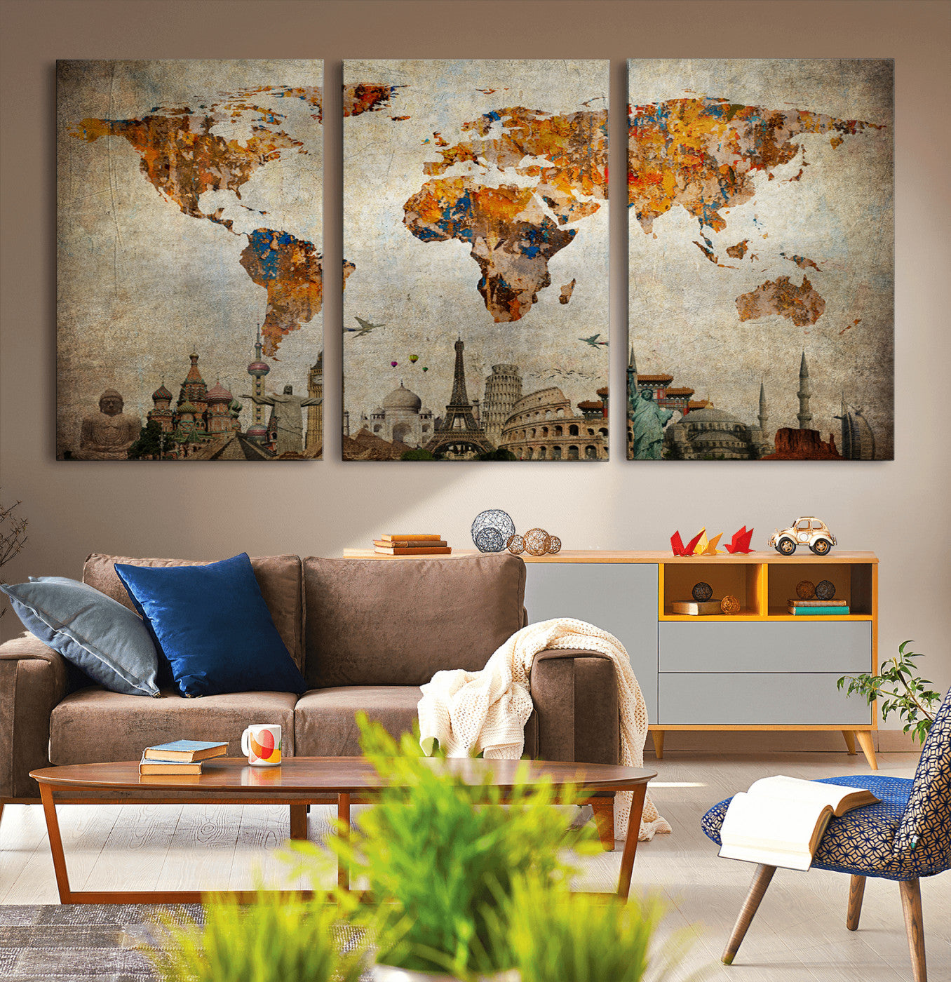 54918-MGV-CV-36X24-Push Pin World Map Canvas Print – Framed Wall Art for Couples to Track Their Travels – Anniversary Gift or Home Adventure Decor