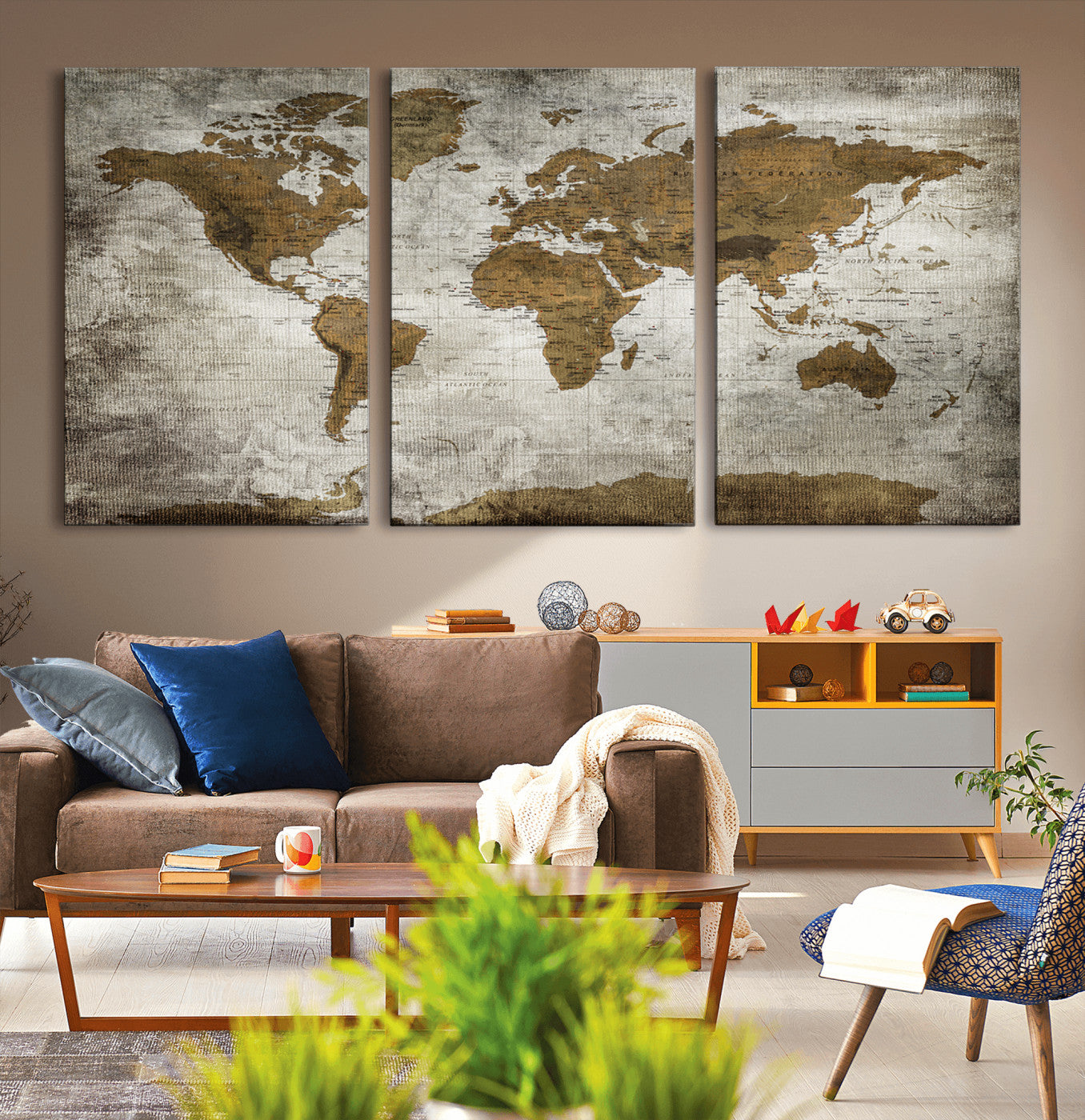 14838-MGV-CV-36X24-Push Pin World Map Canvas Print – Travel Tracker Wall Art for Couples, Perfect Anniversary Gift for Home or Office Decor