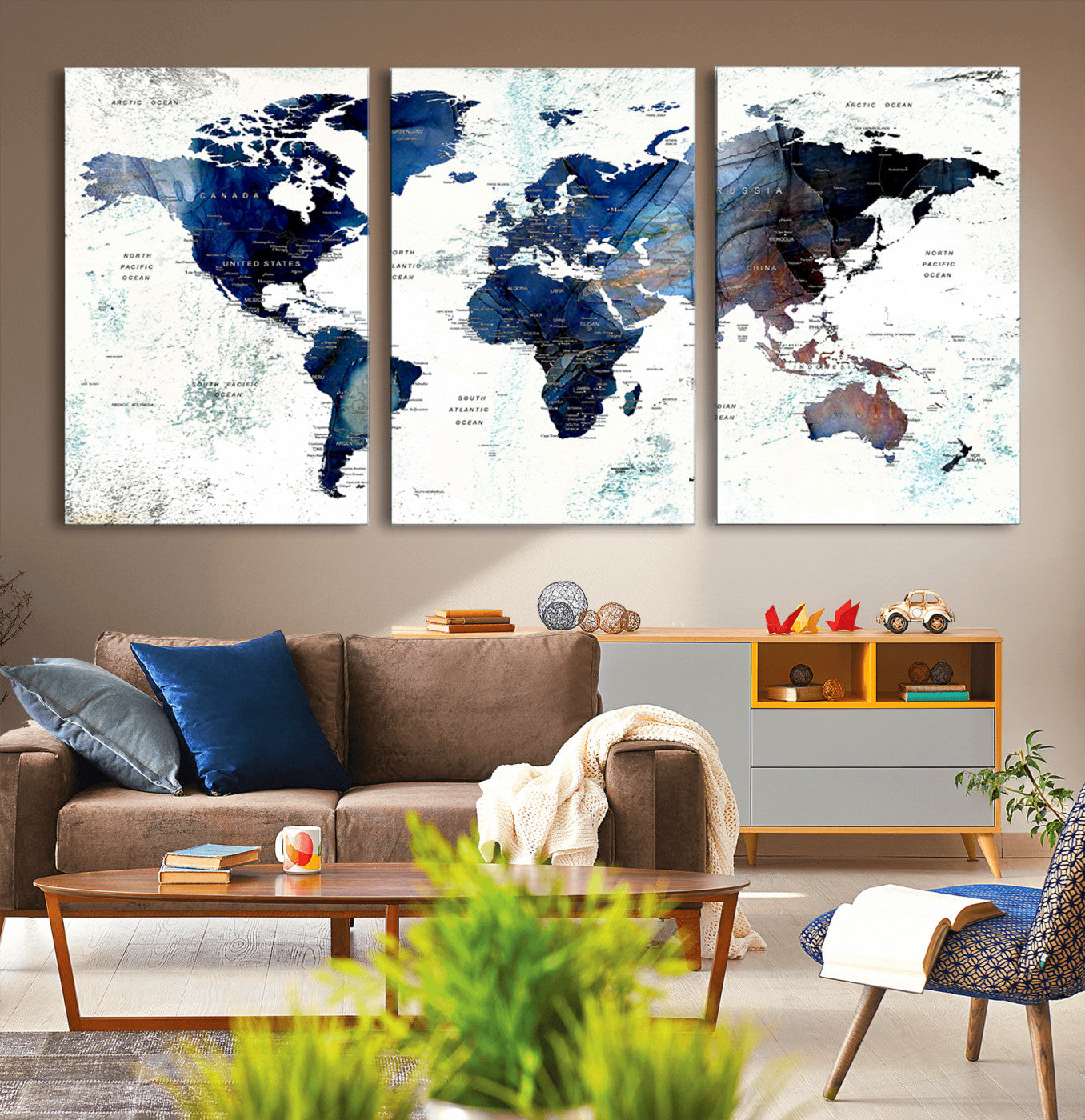 27071-MGV-CV-36X24-Push Pin World Map Canvas Print – Framed Wall Art for Couples to Track Their Travels – Anniversary Gift or Home Adventure Decor