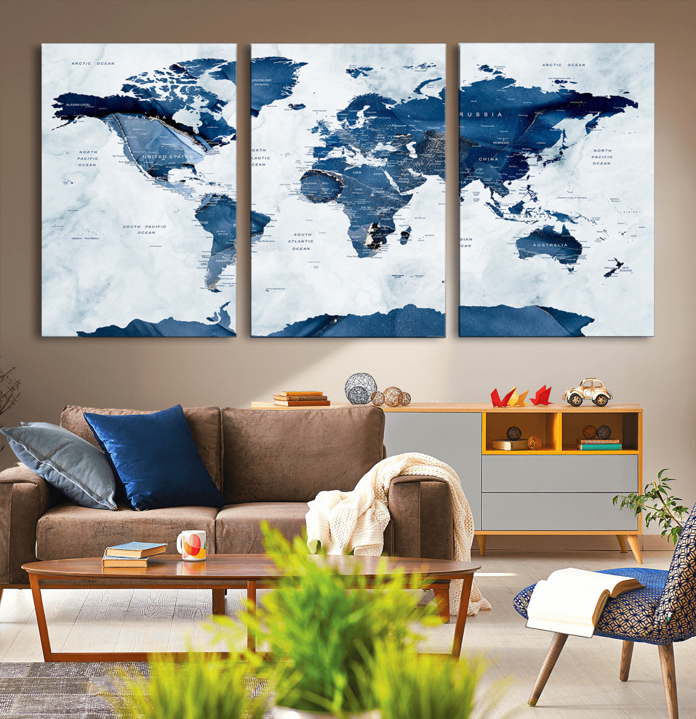MGV-CV-60X30-3P - Push Pin World Map Canvas Print – Framed Wall Art for Couples to Track Their Travels – Anniversary