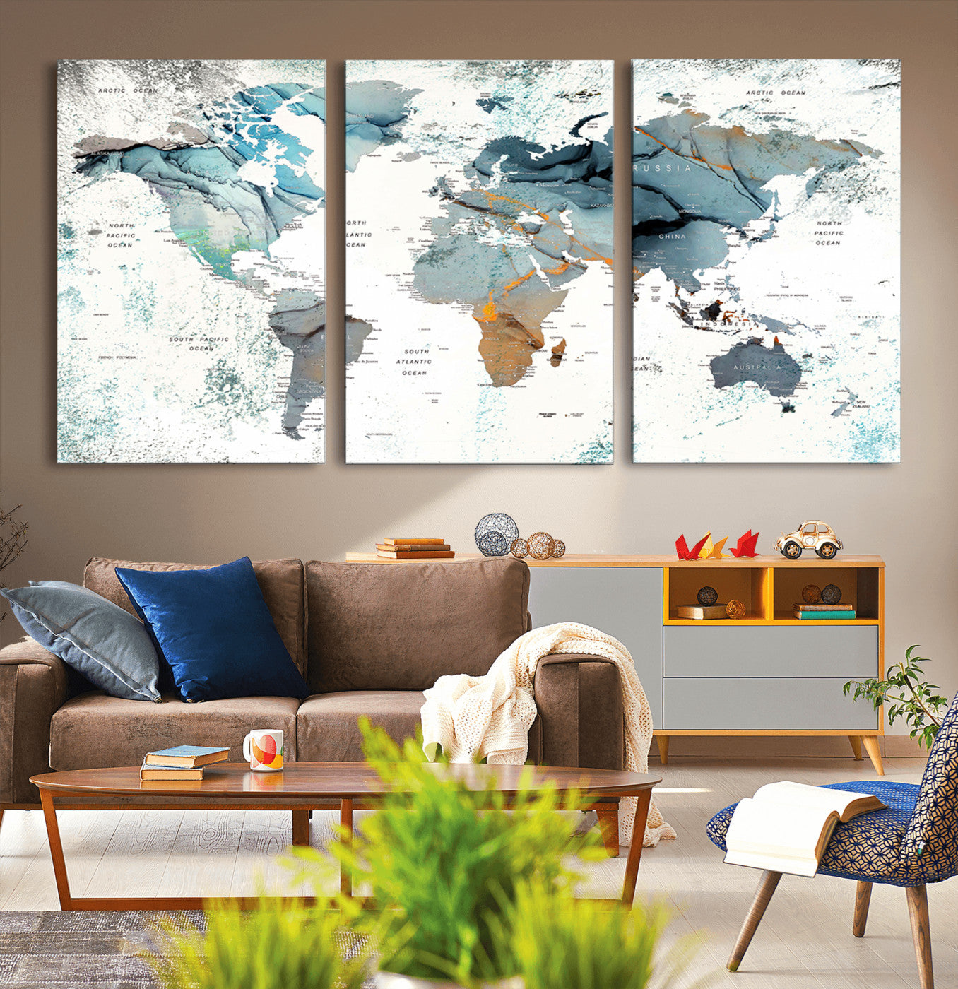 48730-MGV-CV-36X24-Push Pin World Map Canvas Print – Framed Wall Art for Couples to Track Their Travels – Anniversary Gift or Home Adventure Decor