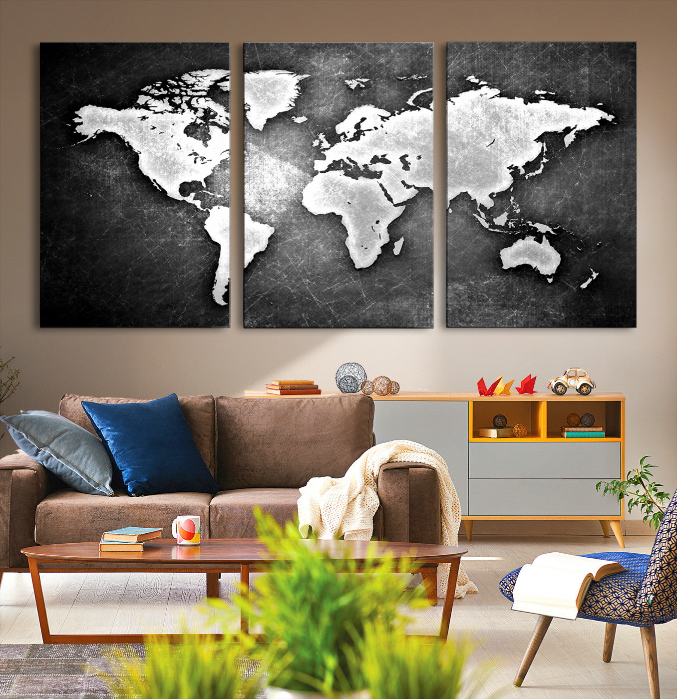 34390-MGV-CV-36X24-World Map Wall Art Canvas Print – Framed Wall Art for Anniversary Gift or Home Adventure Decor