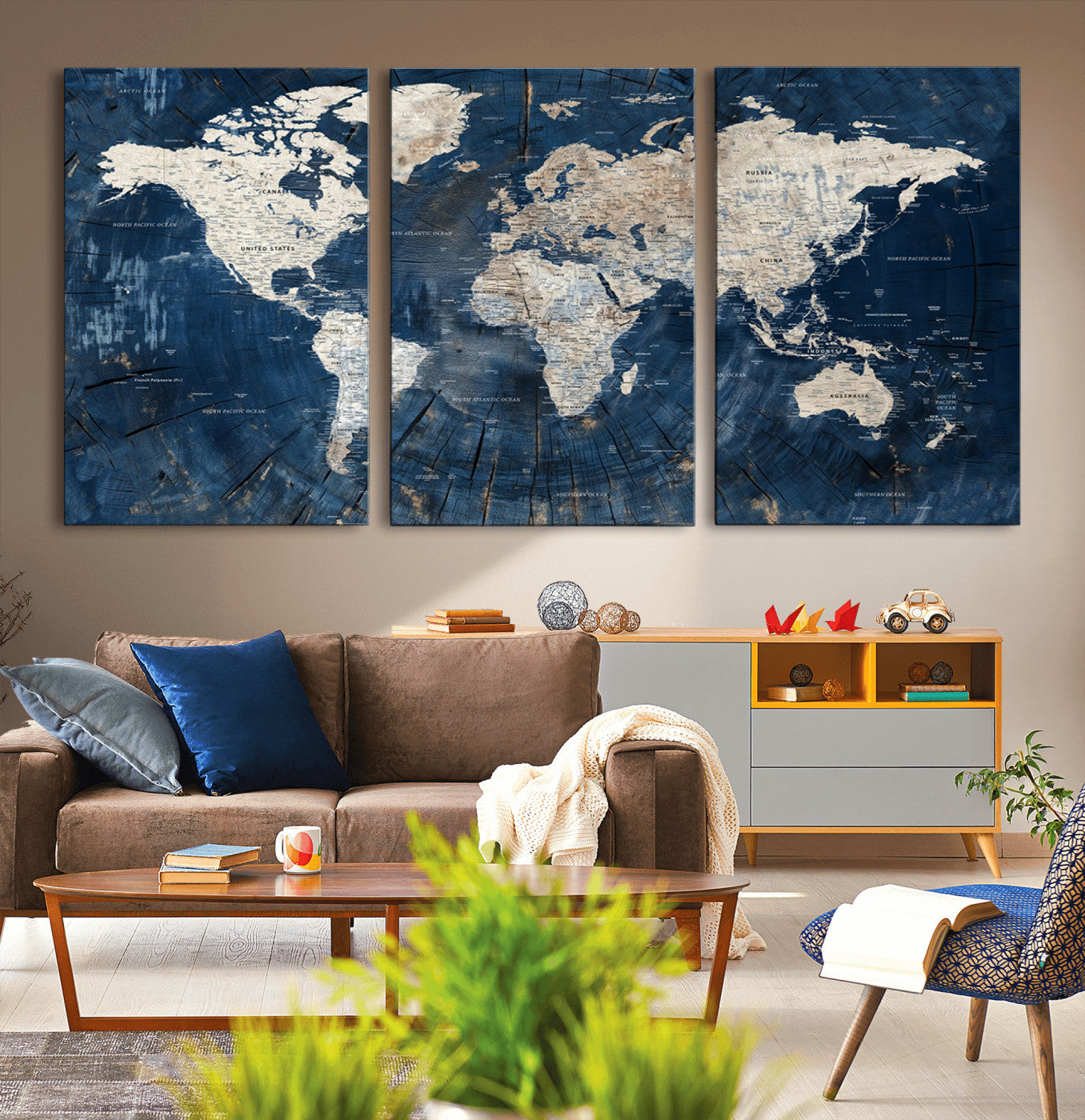 MGV-CV-60X30-3P - Push Pin World Map Canvas Print – Framed Wall Art for Couples to Track Their Travels – Anniversary