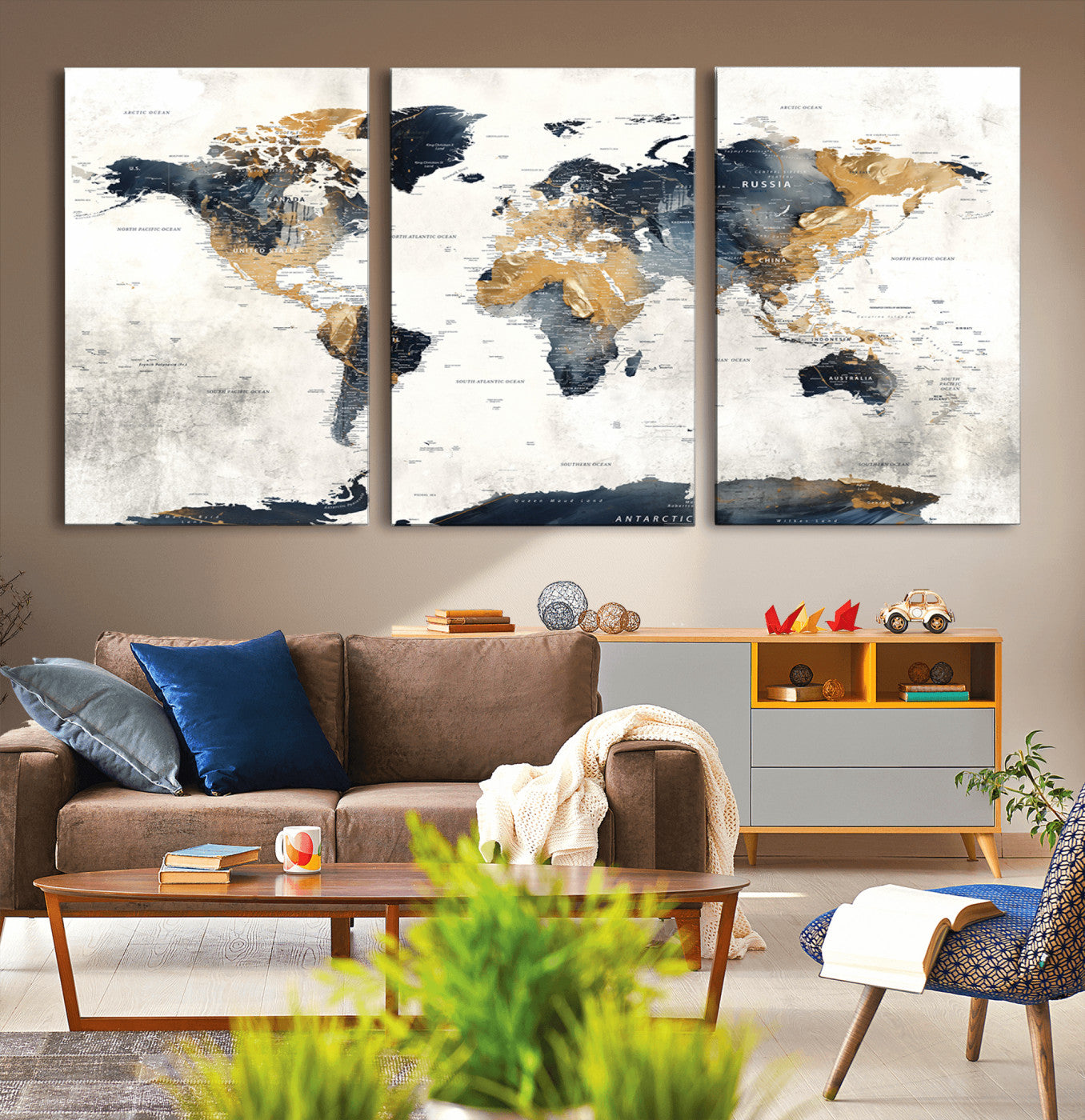 72479-MGV-CV-36X24-Push Pin World Map Canvas Print – Travel Tracker Wall Art for Couples, Perfect Anniversary Gift for Home or Office Decor