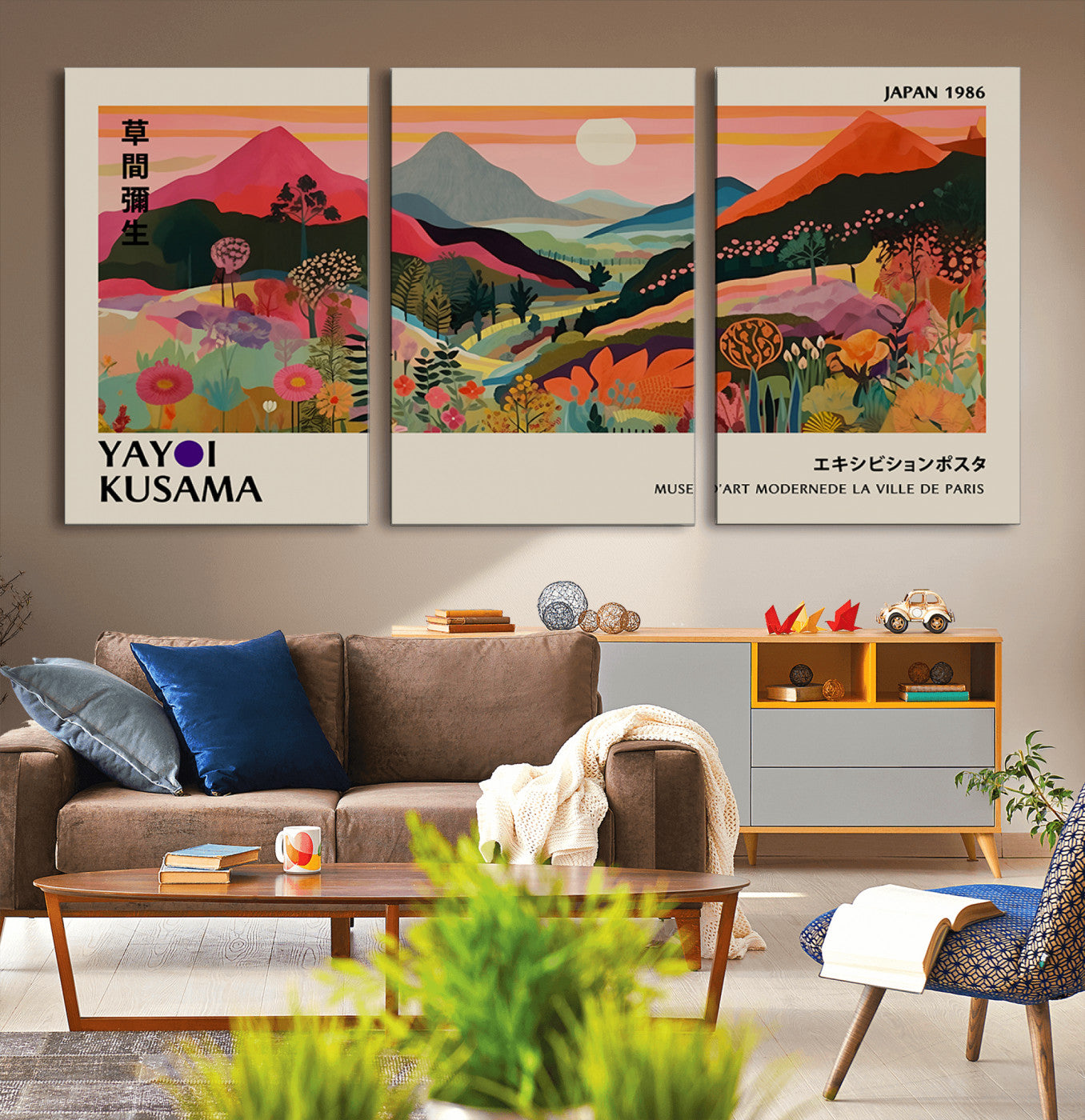 MGV-CV-60X30-3P - Yayoi Ba Bam 1986 Wall Art Print - Comes Away to Kiss Sabi Sabi Japanese Wall Art Print - Vibrant