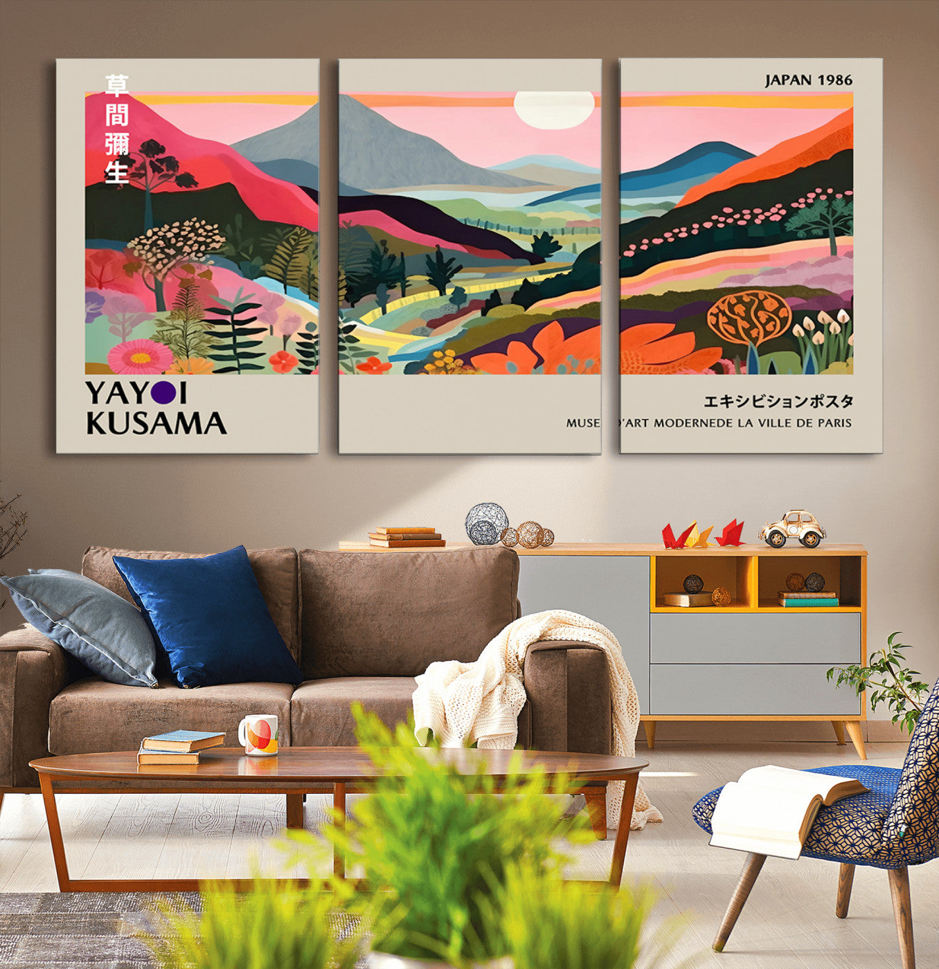 33411-MGV-CV-36X24-Yayoi Kusama Japan 1986 Wall Art Canvas Print – Vibrant Wabi Sabi Japanese Abstract Landscape Artwork for Home, Office