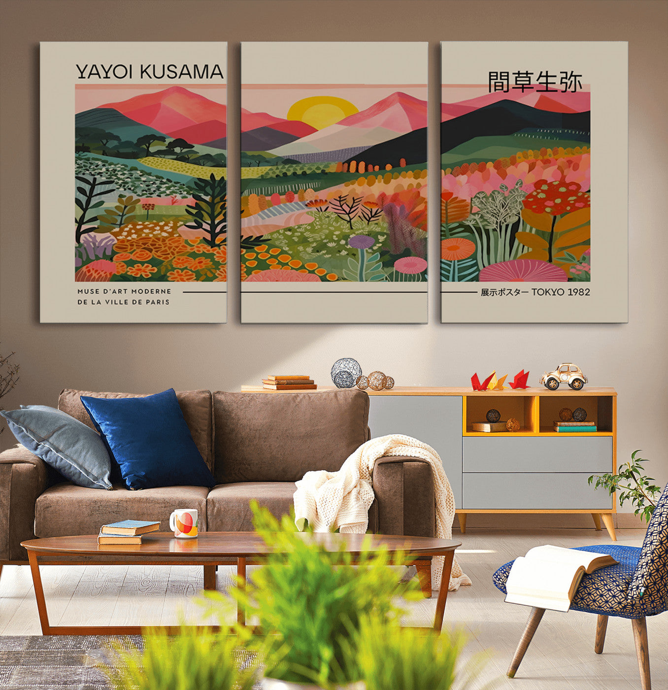 17495-MGV-CV-36X24-Yayoi Kusama 1986 Wall Art Print – Wabi Sabi Japanese Vibrant Abstract Canvas Artwork for Home, Office, Living Room