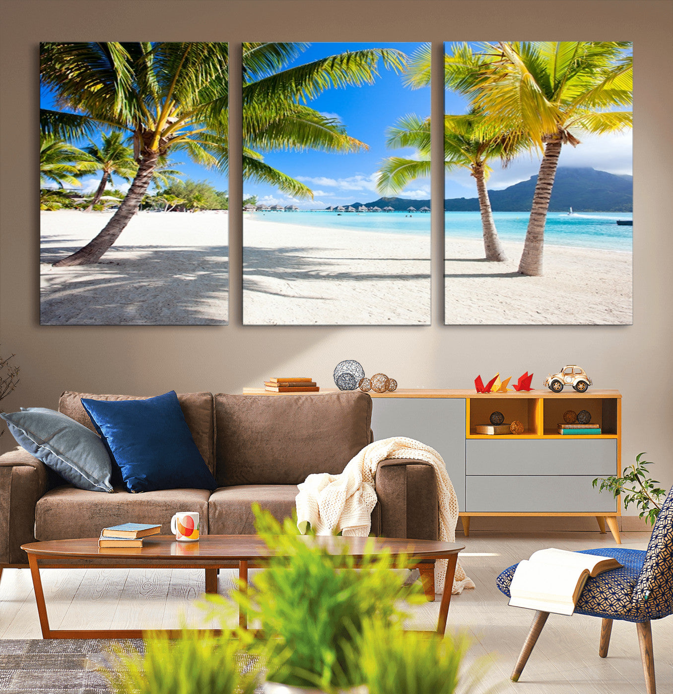 MGV-CV-60X30-3P - Blue Beach and Sea Wall Art Canvas Print