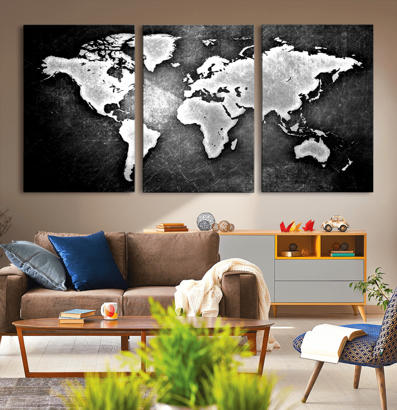 MGV-CV-60X30-3P - World Map Wall Art Canvas Print – Framed Wall Art for Anniversary Gift or Home Adventure Decor