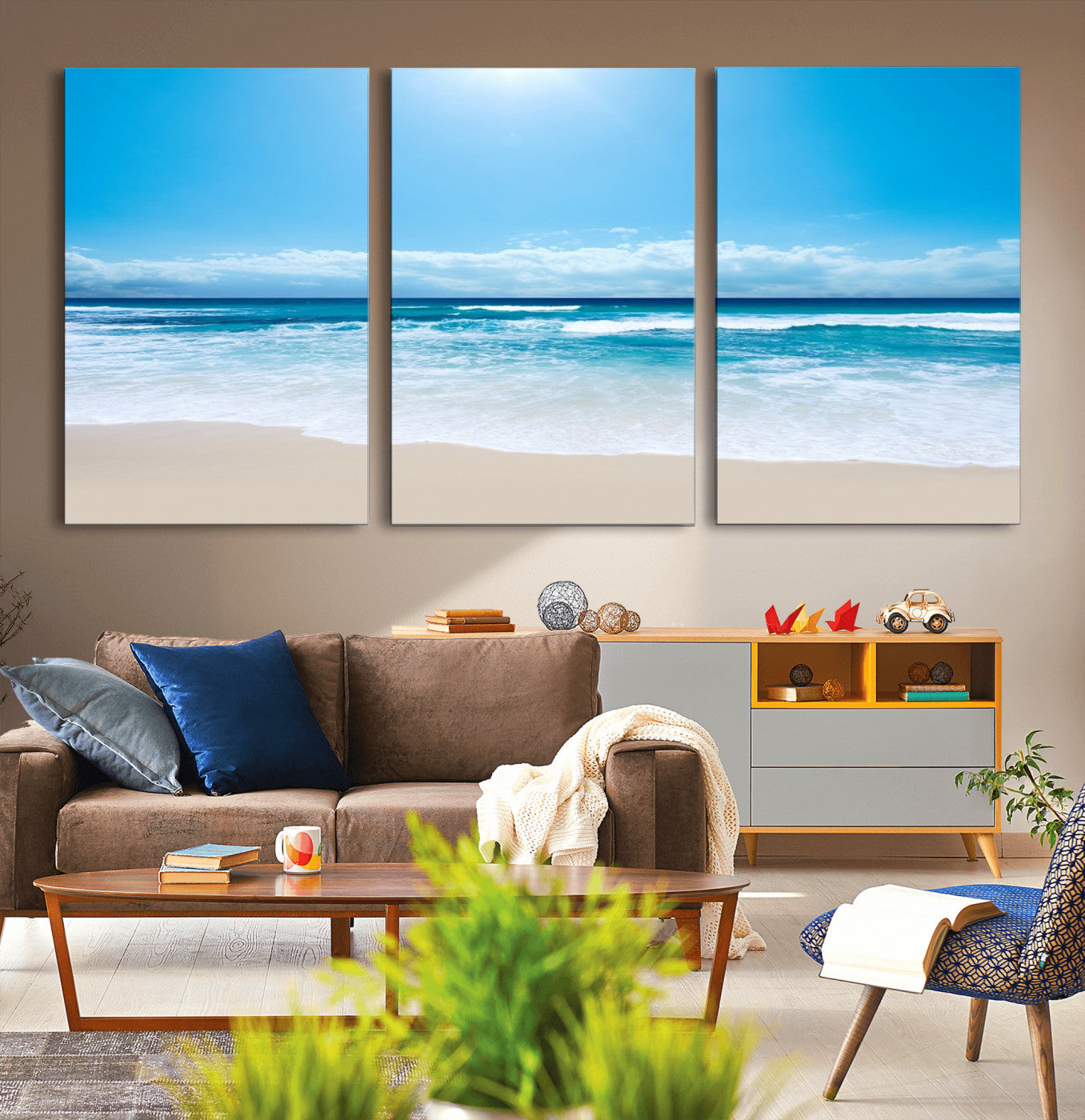 45929-MGV-CV-36X24-Wall Art Canvas Print Shiny Blue Sea and Beach