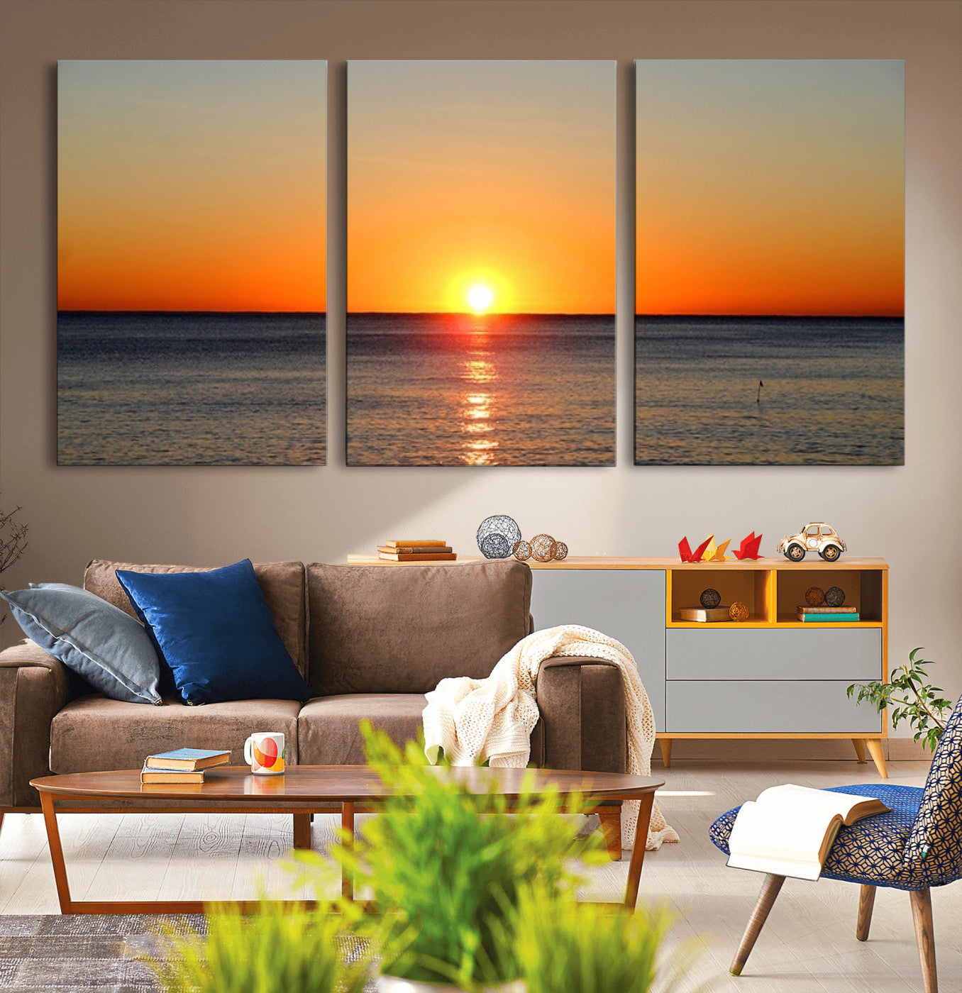 54676-MGV-CV-36X24-Golden Horizon Sunset Over Ocean Wall Art Canvas Print – Tropical Beach Canvas Wall Art – Giclee