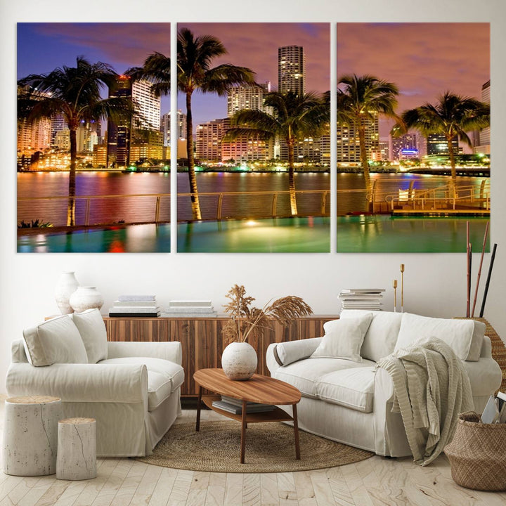 Art mural MIAMI Impression sur toile Miami Skyline avec palmiers