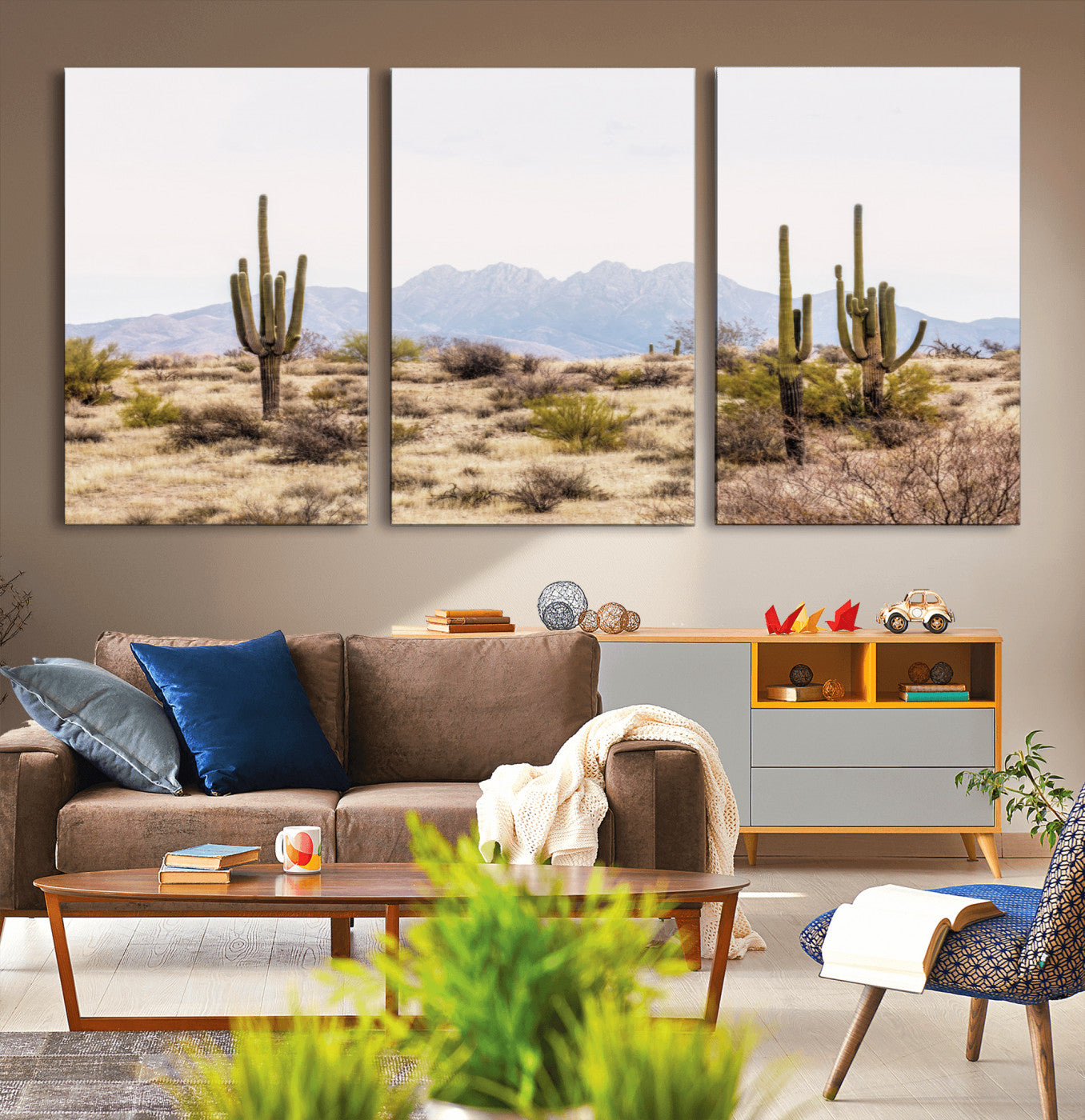 97436-MGV-CV-36X24-Desert Cactus Canvas Wall Art – Serene Southwestern Arizona Landscape with Majestic Mountains -