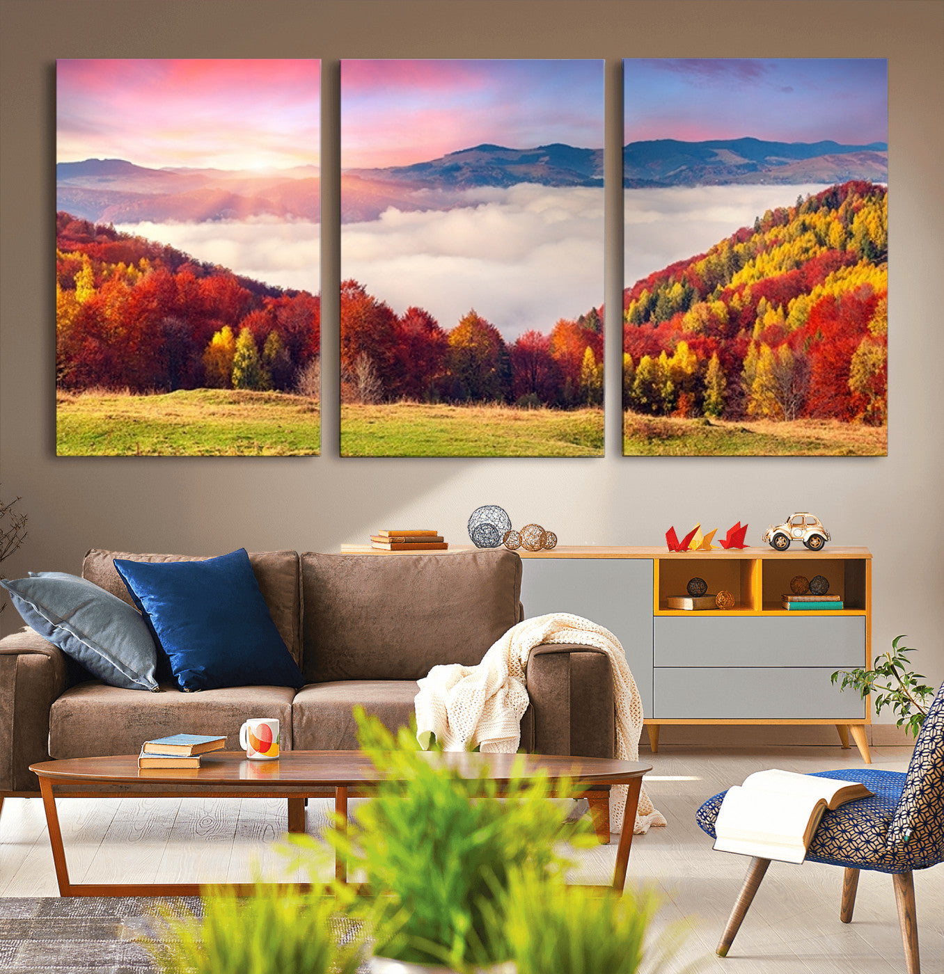 -Autumn Mountain Foggy Landscape Wall Art Canvas Print | Beautiful Forest Canvas Print | Misty