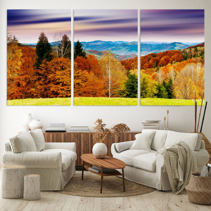 Autumn Forest Mountain Wall Art Canvas Print | Colorful Giclee Forest Canvas Print | Scenic Landscape Art for Living Room Decor Art Print