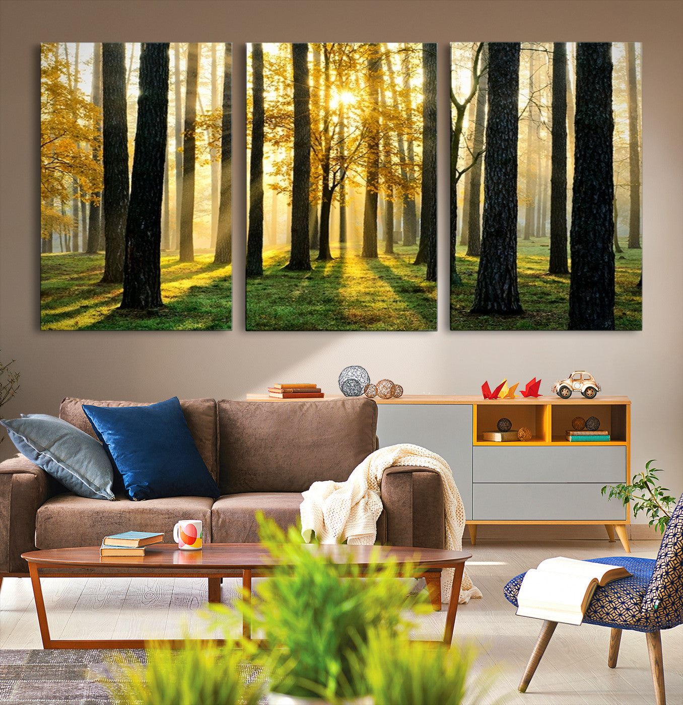 60024-MGV-CV-36X24-Sunlit Forest Wall Art Canvas Print - Large Framed Woodland Wall Art for Home or Office Decor, Rustic Nature Scene with Golden Light