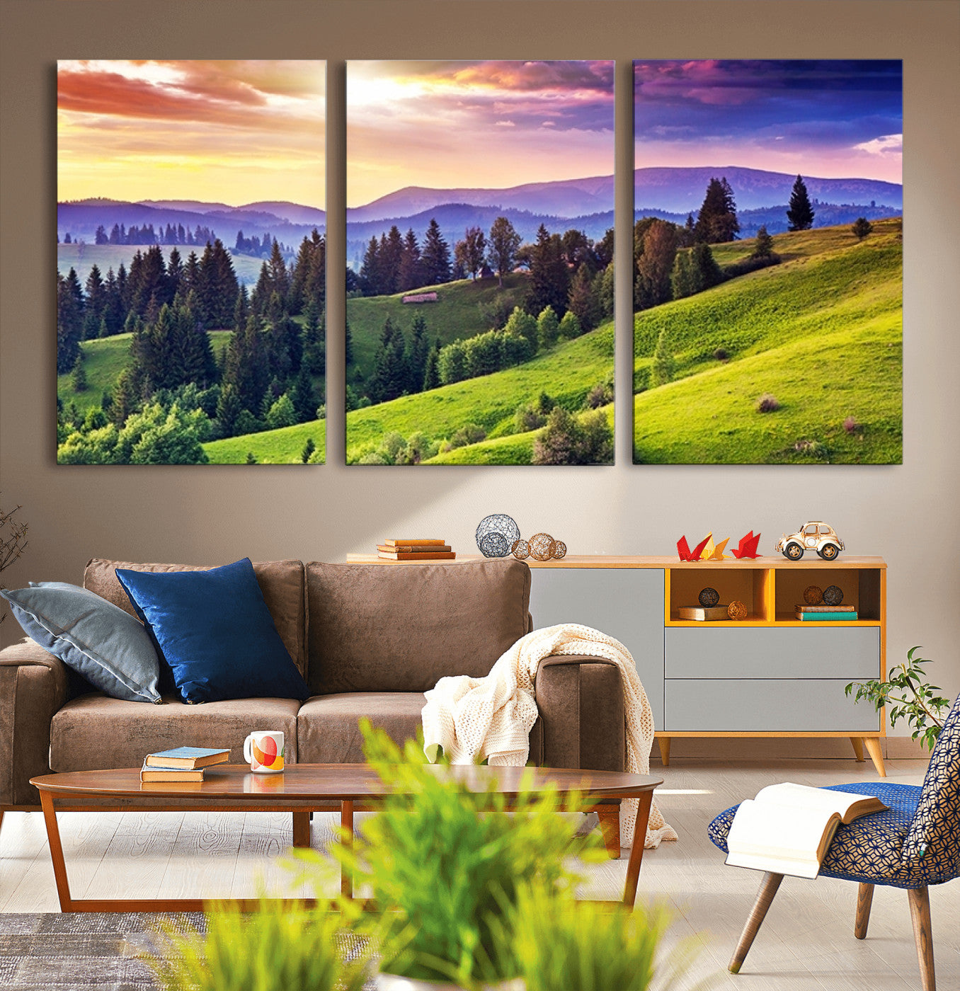34314-MGV-CV-36X24-Green Hills and Sunset Wall Art Print - Scenic Landscape with Lush Greenery and Vibrant Sky, Ready