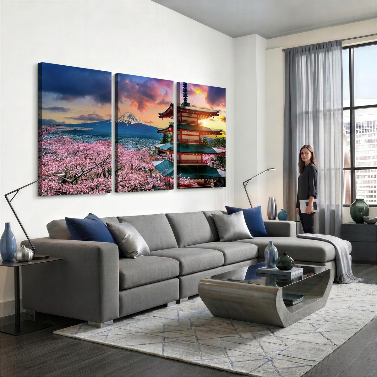 95987-MGV-CV-24X16 - Cherry Blossoms Canvas Print, Chureito Pagoda and Mount Fuji Wall Art
