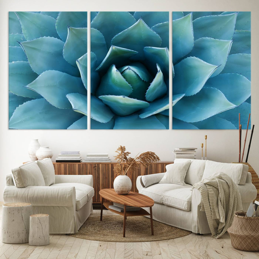 The Large Agave Succulent Canvas Wall Art is displayed on the wall.