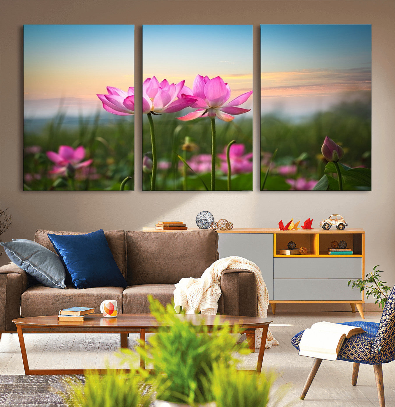 MGV-CV-60X30-3P - Pink Flower on the Mountain Canvas Print, Framed Pink Flower Canvas Wall Art