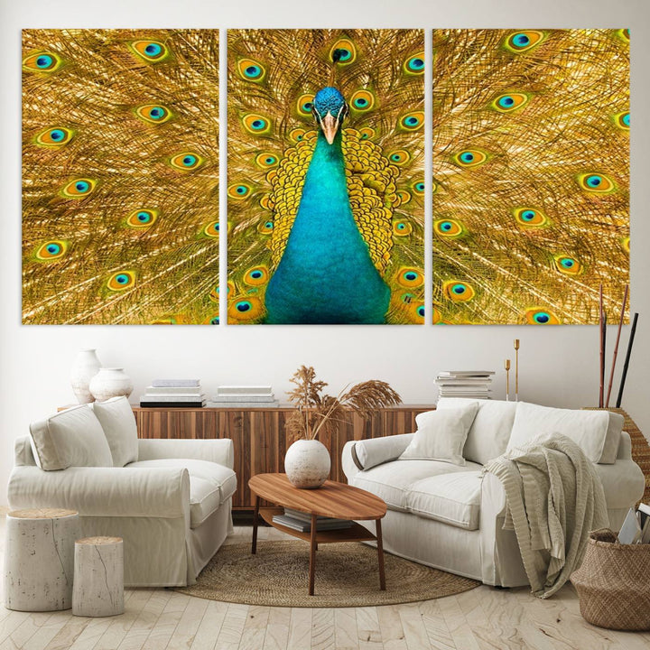 The Peacock Wall Art Canvas Print adorns a bright wall.