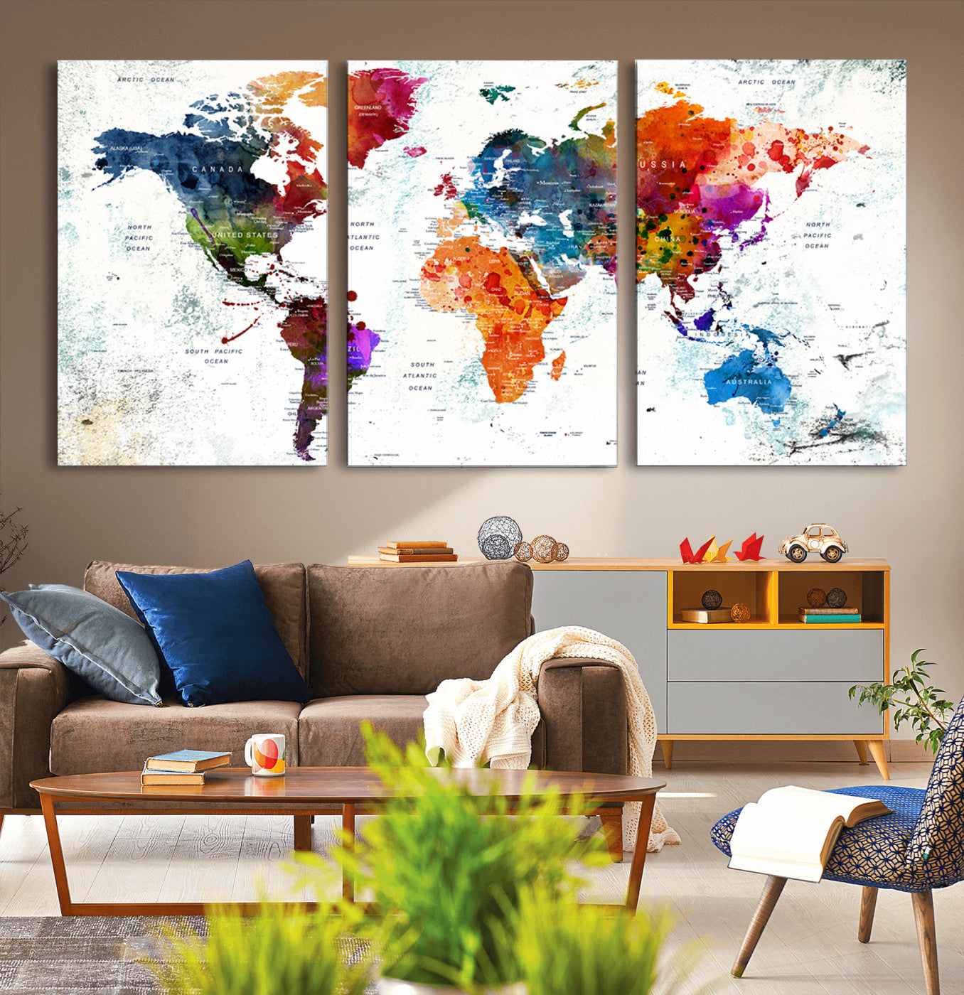 73167-MGV-CV-36X24-Push Pin World Map Canvas Print – Framed Travel Map Wall Art for Couples, Anniversary Gift, Modern Home or Office Decor