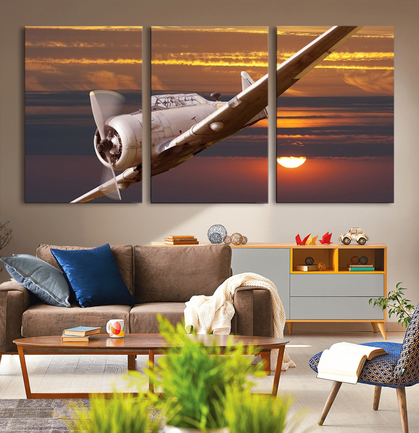 55483-MGV-CV-60X30-3P-Old War Plane Wall Art Canvas Print
