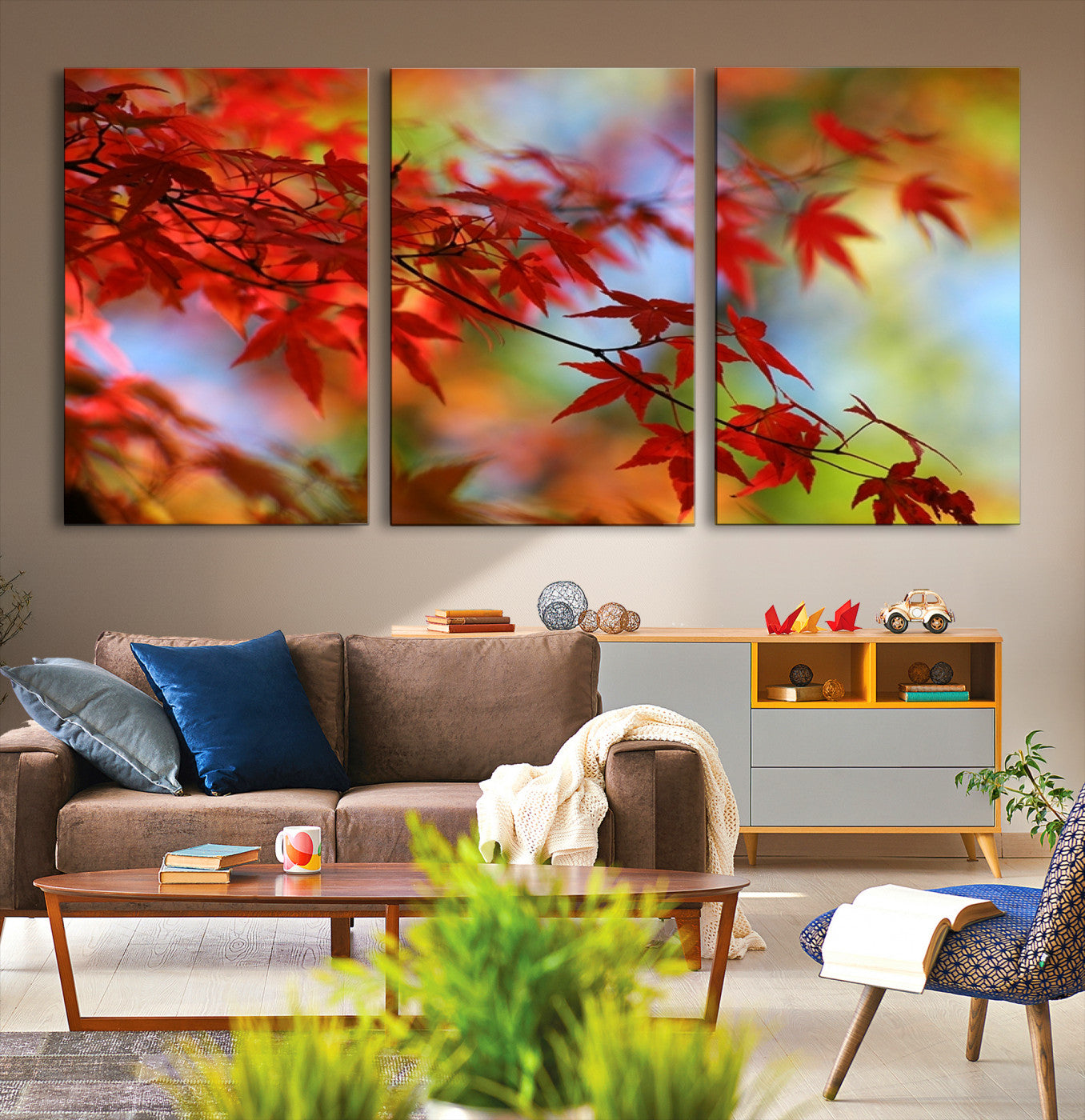 68946-MGV-CV-36X24-Red Leaves Autumn Forest Wall Art Canvas, Red Leaves Autumn Forest Canvas Print