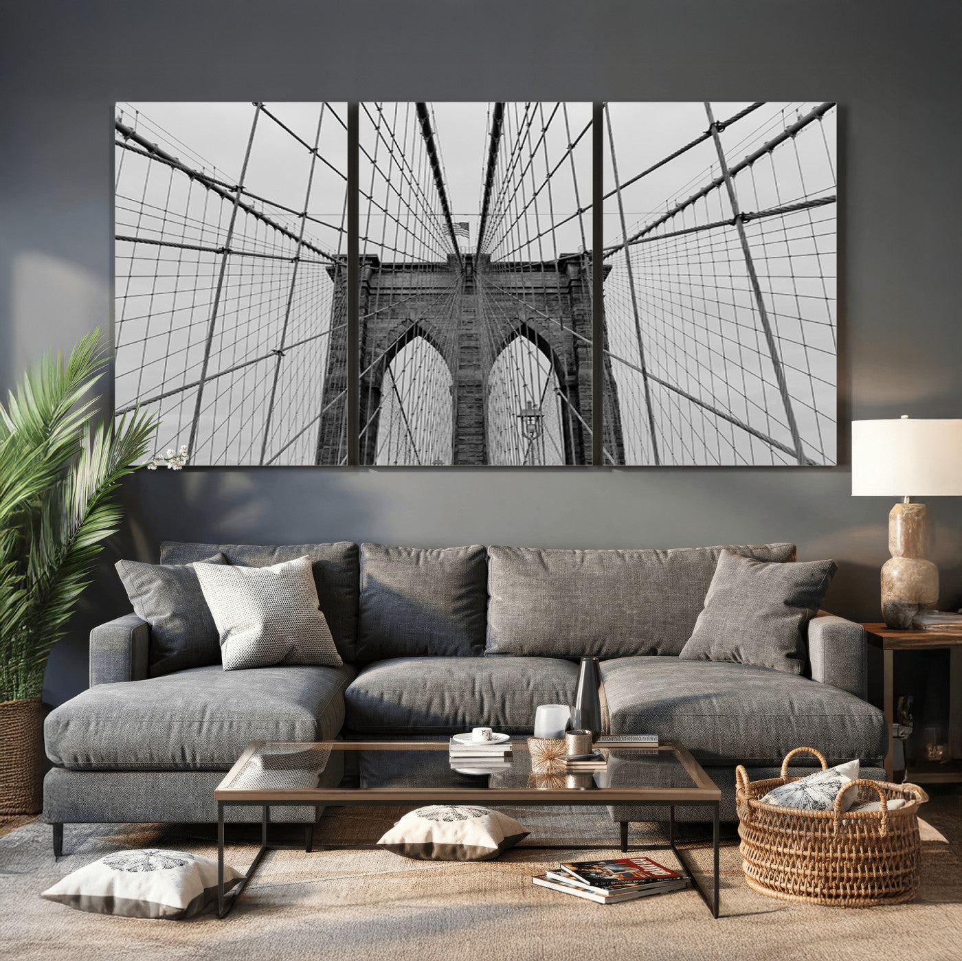 31341-MGV-CV-36X24 - Large Brooklyn Bridge Wall Art Canvas Print for Urban Home Living Room Decor