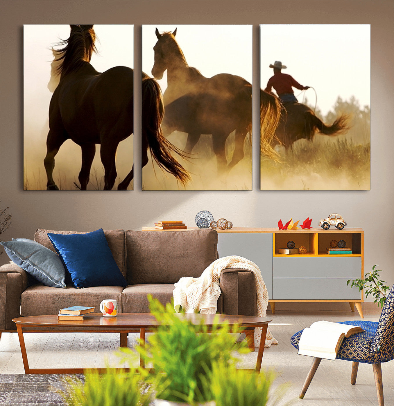 49068-MGV-CV-36X24-Horses and Cowboys Wall Art Canvas Print