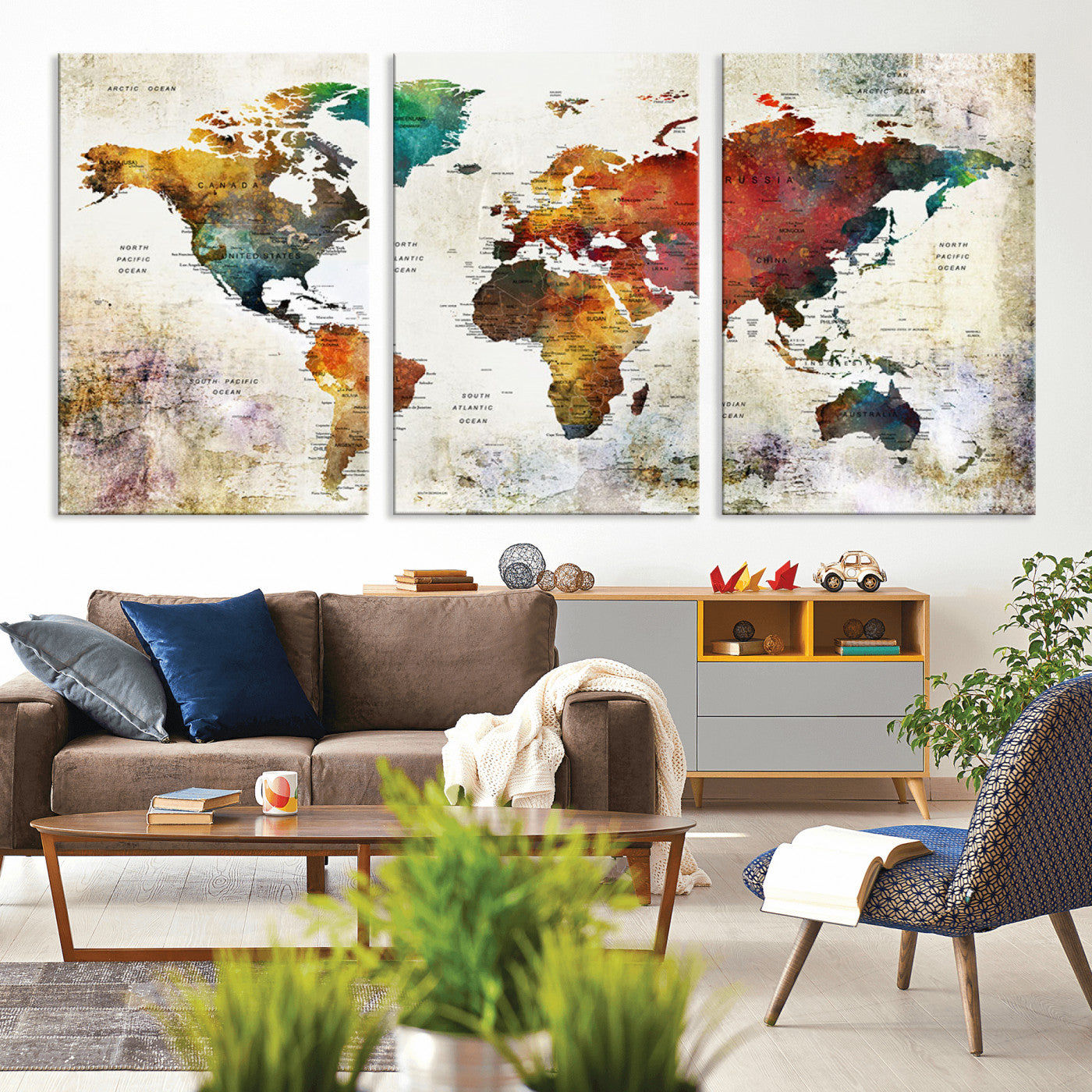 -Push Pin World Map Canvas Print – Framed Wall Art for Couples to Track Their Travels – Anniversary