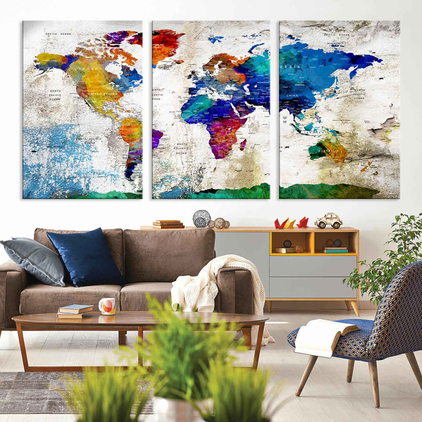 MGV-CV-60X30-3P - Push Pin World Map Canvas Print – Framed Wall Art for Couples to Track Their Travels – Anniversary